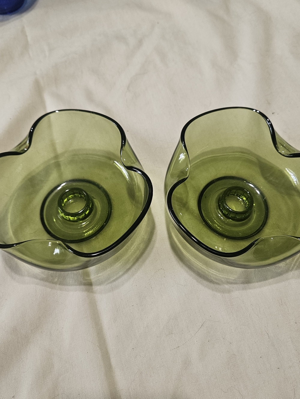 Anchor Hocking Olive Green Glass Candle Holders - Pair